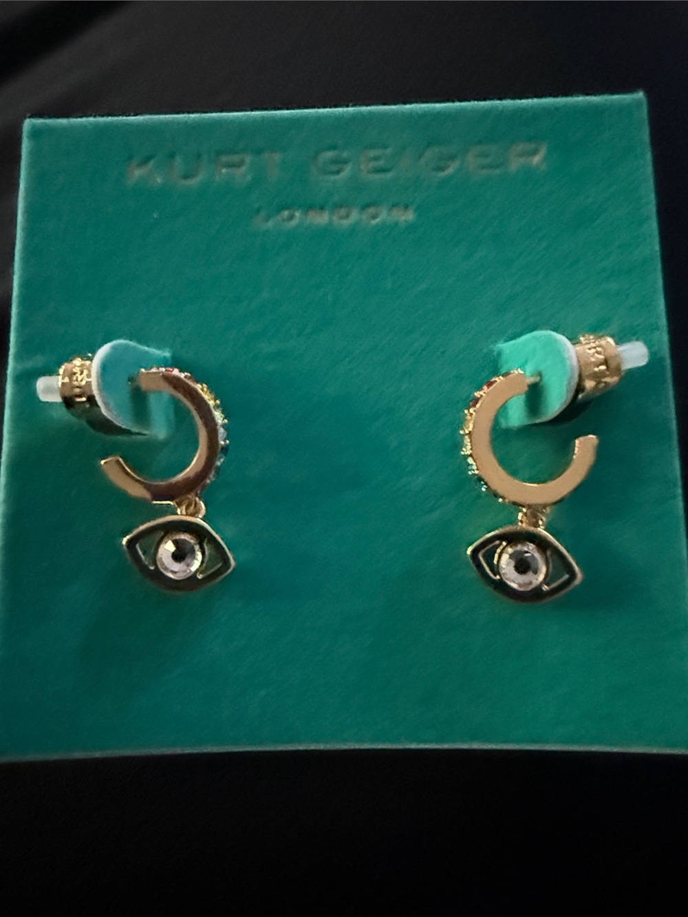 Kurt Geiger Gold with Eye Charm Accent multi crystal earrings